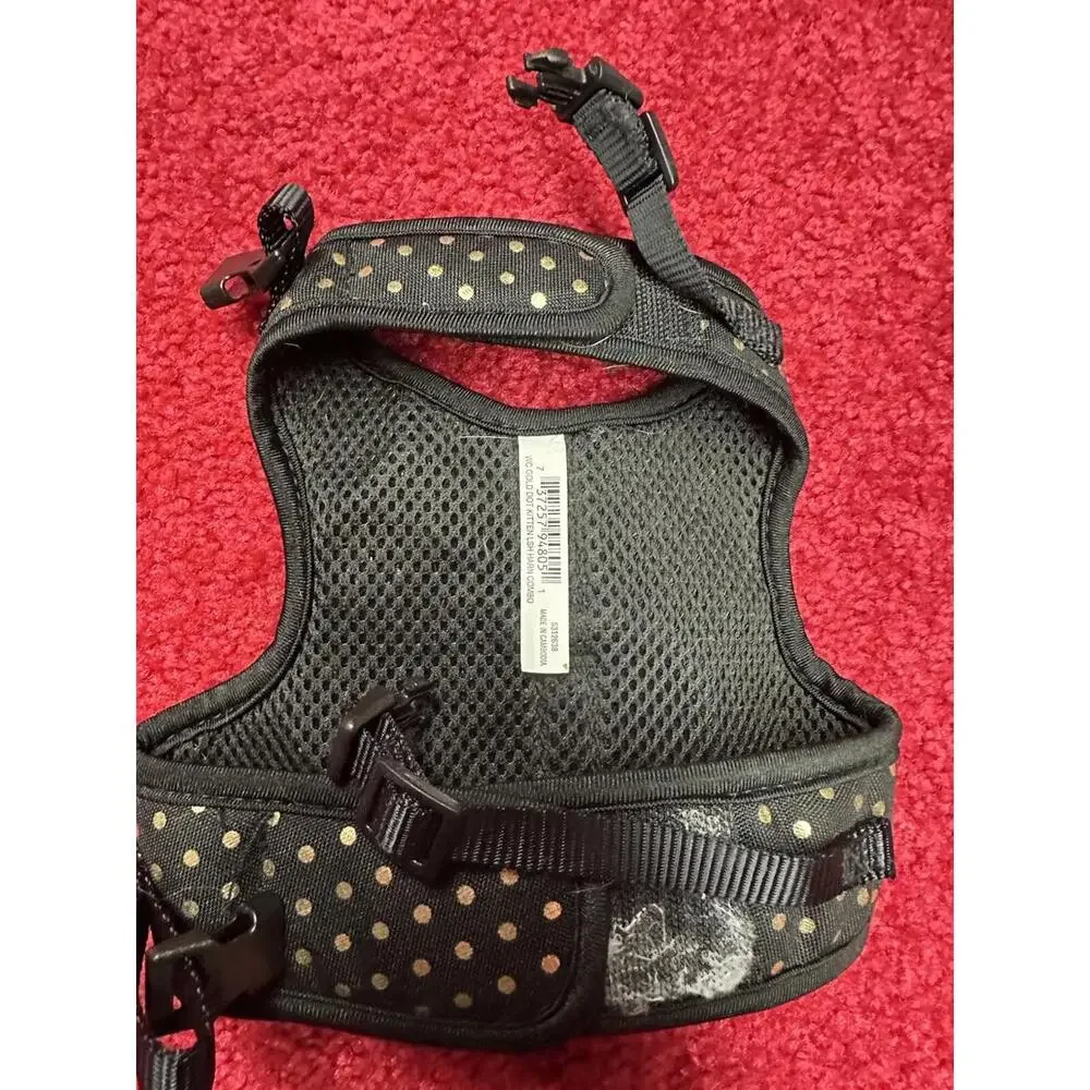 Kitten Leash Harness Combo gold dots on black